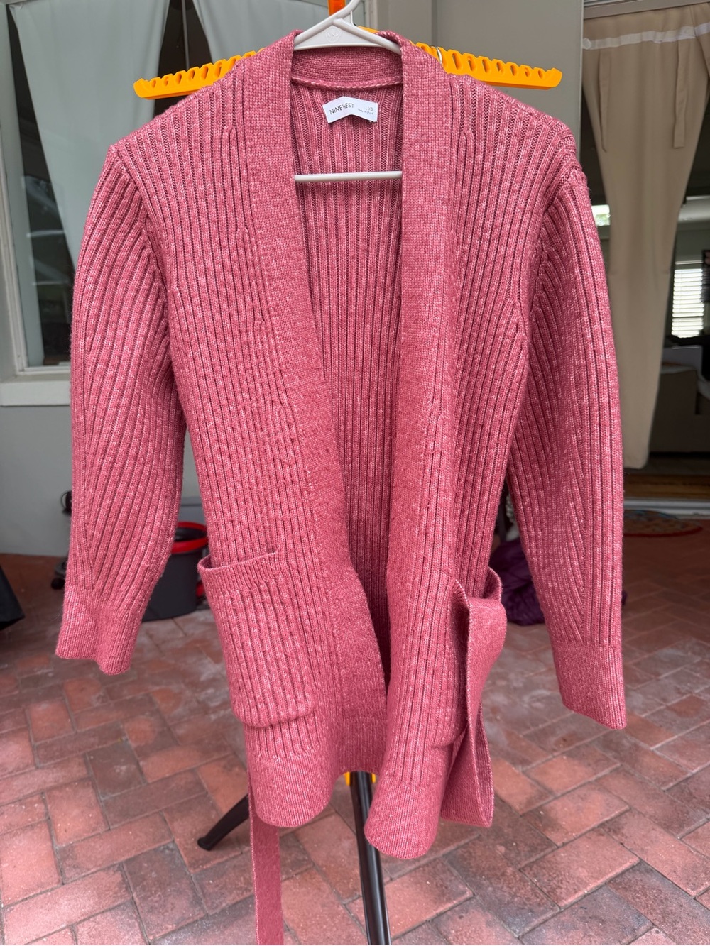 Nine West Ribbed Open-Front Rose Pink Cardigan with Waist Tie send you offer !!!
